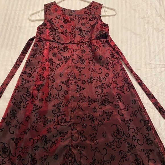 Sleeveless Dress Burgundy Red Black Flowers Pullover Buttons Size 7 - Picture 3 of 9
